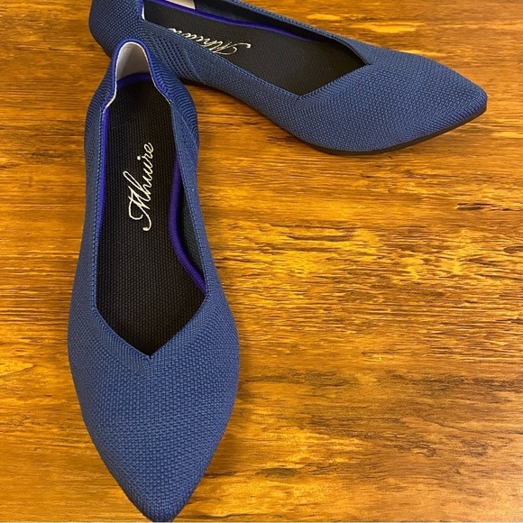 Mhuire Pointed Toe Breathable Washable Blue Knit Flat - Picture 5 of 8